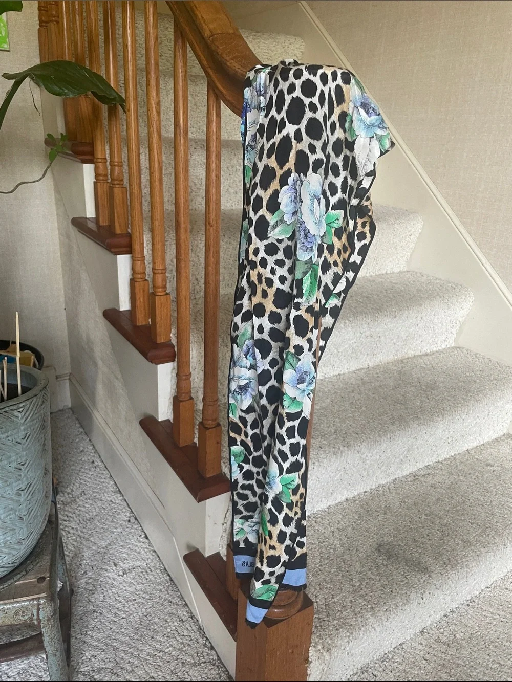 Bill Blass Vintage Women’s Floral Leopard Print Silky Scarf